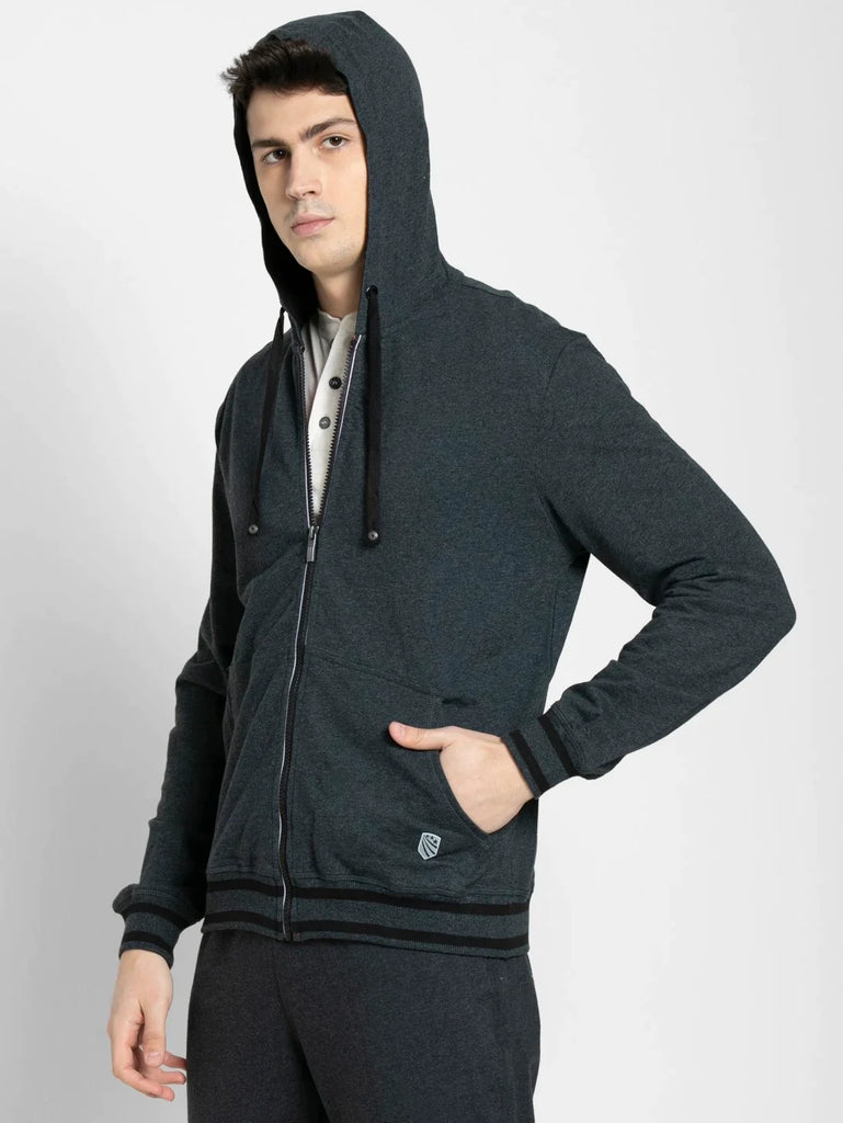 True Black Melange JOCKEY Men's Super Combed Cotton French Terry Hoodie