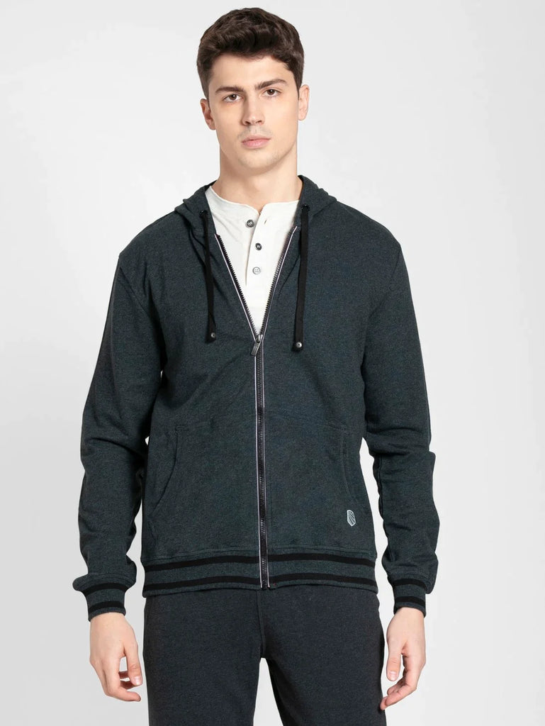 True Black Melange JOCKEY Men's Super Combed Cotton French Terry Hoodie