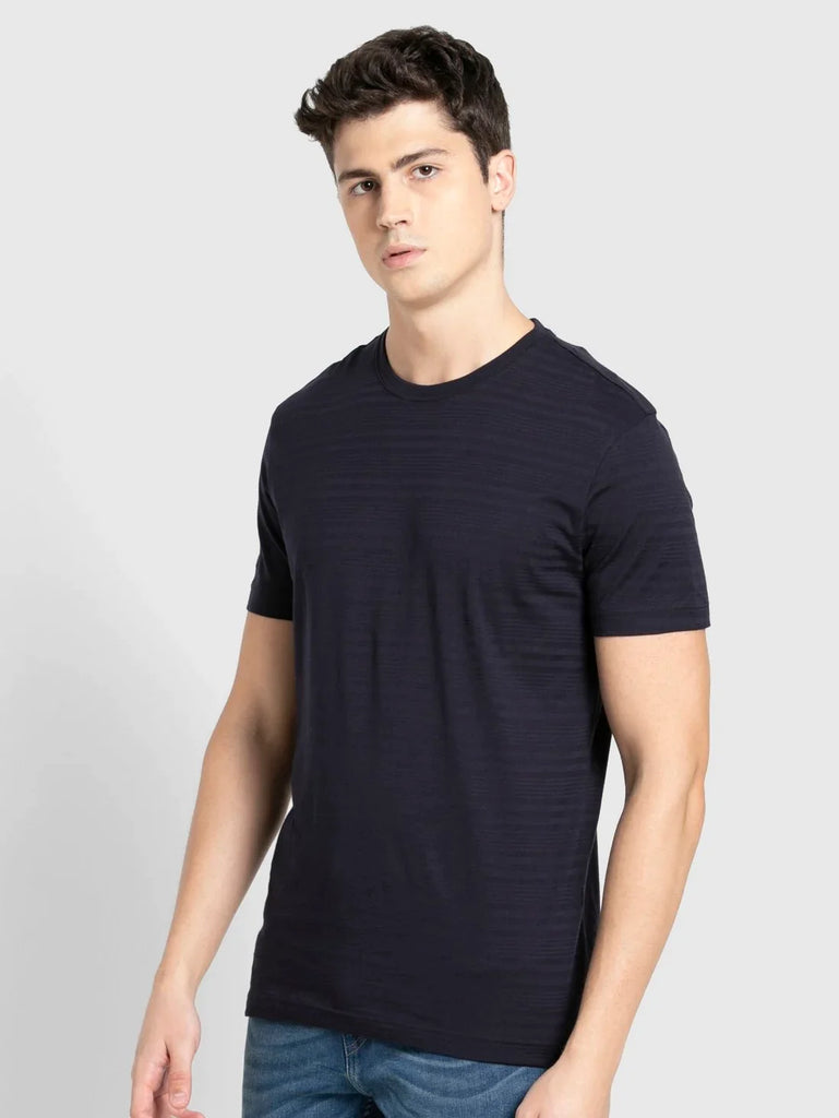 True NavyJOCKEY Men's Solid Round Neck Half Sleeve T-Shirt