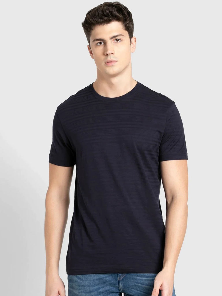 True Navy JOCKEY Men's Solid Round Neck Half Sleeve T-Shirt