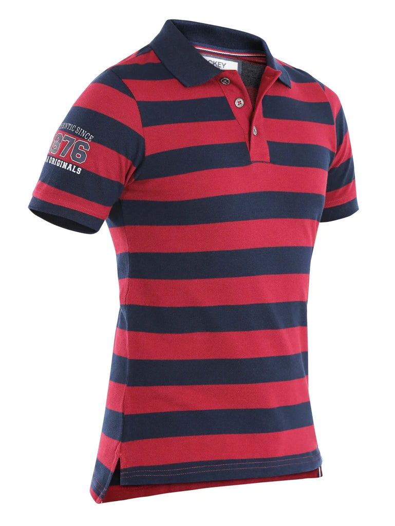 Navy & Deep Red JOCKEY Boy's Striped Half Sleeve Polo T-Shirt