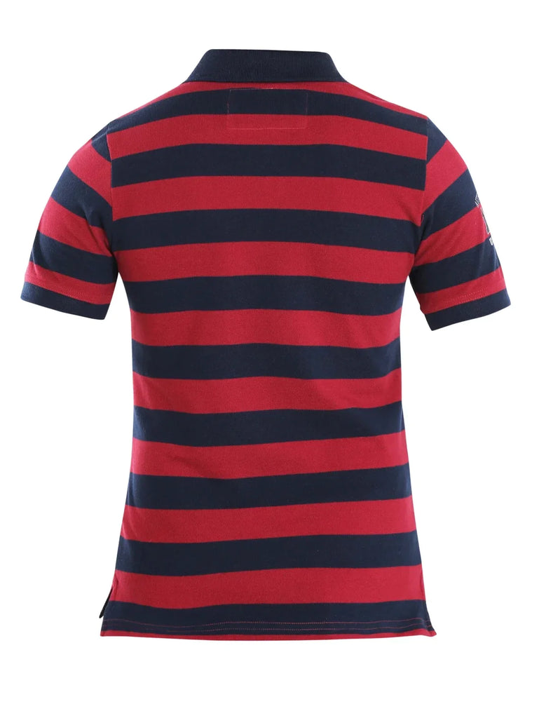 Navy & Deep Red JOCKEY Boy's Striped Half Sleeve Polo T-Shirt