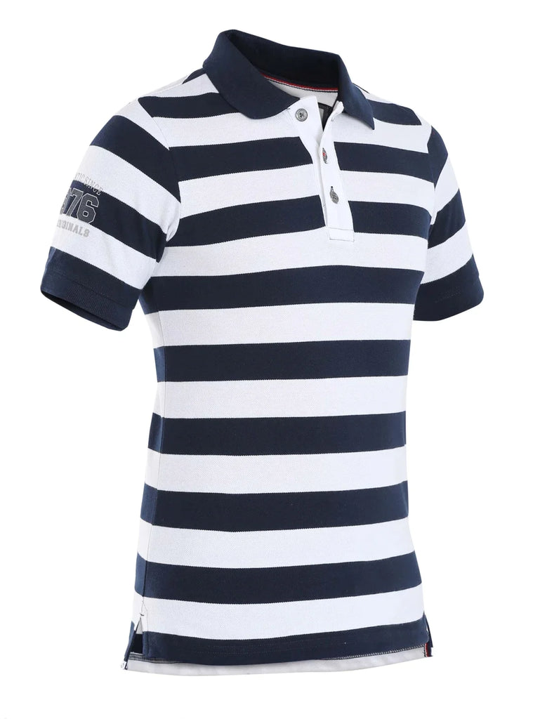 Navy & White JOCKEY Boy's Striped Half Sleeve Polo T-Shirt