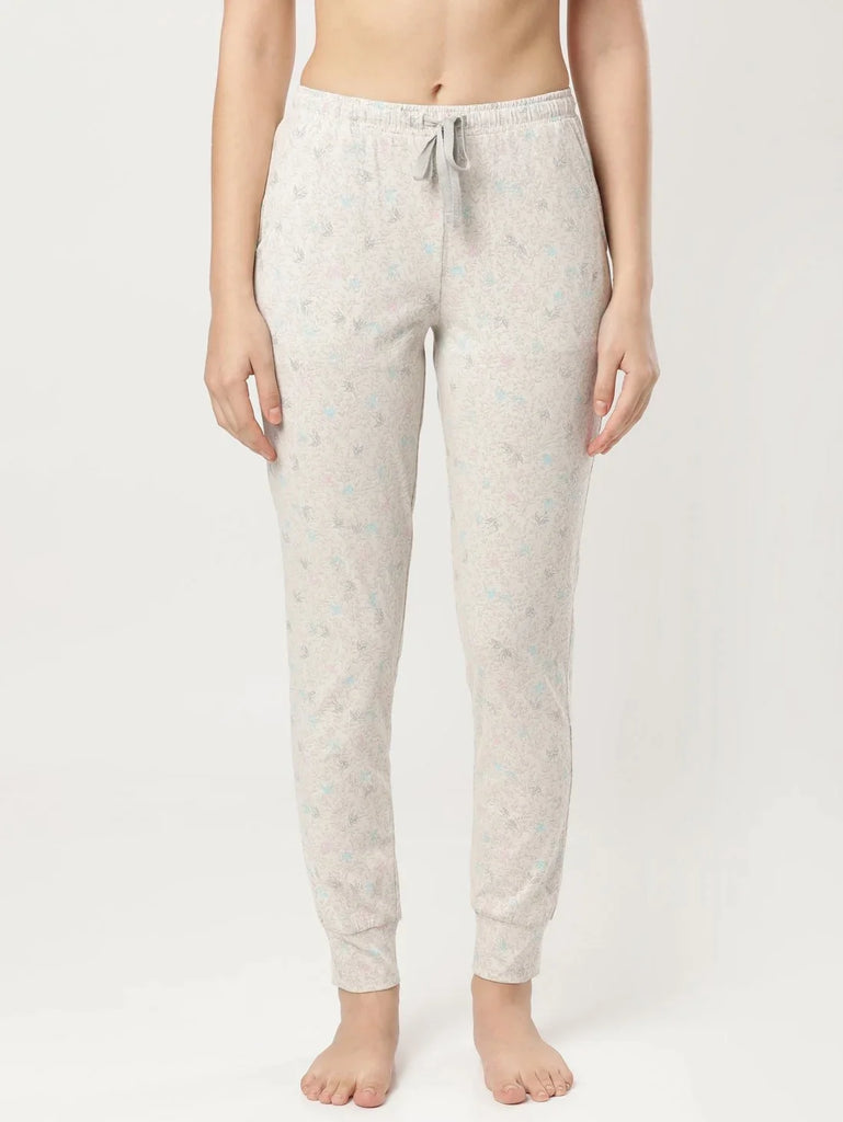 Vapour Blue JOCKEY Women's Relaxed Fit Cuffed Hem Styled Printed Pyjama.