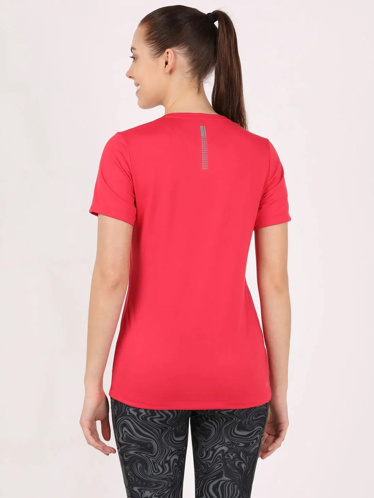 Virtual Pink JOCKEY Women's Relaxed Fit Solid V Neck Half Sleeve T-Shirt