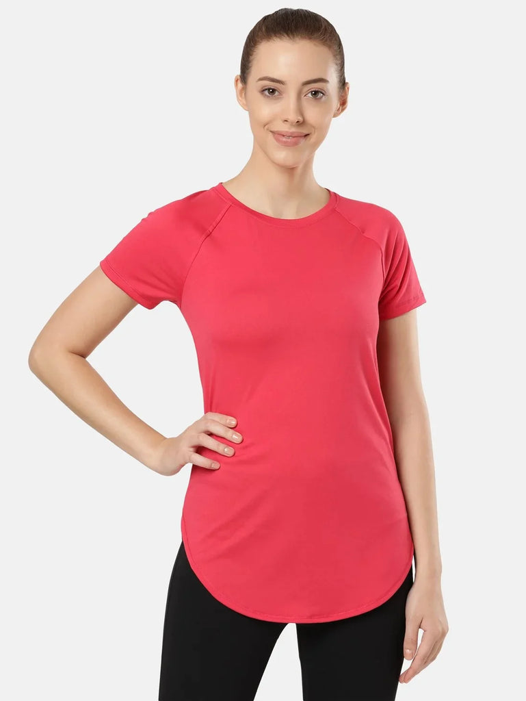 Virtual Pink Women's Relaxed Fit Solid Curved Hem Half Sleeve T-Shirt