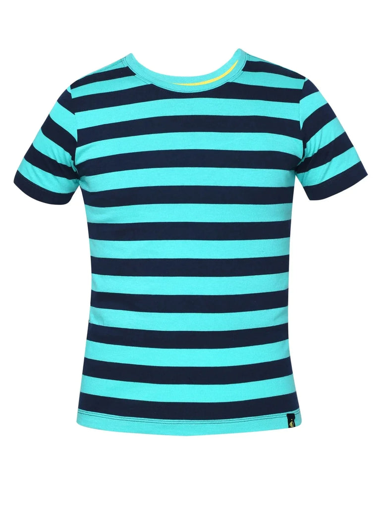 Waterfall & Navy JOCKEY Boy's Striped Half Sleeve T-Shirt