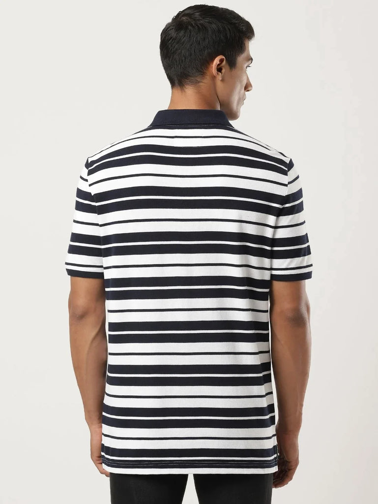 White & Navy JOCKEY Men's Striped Polo T-Shirt