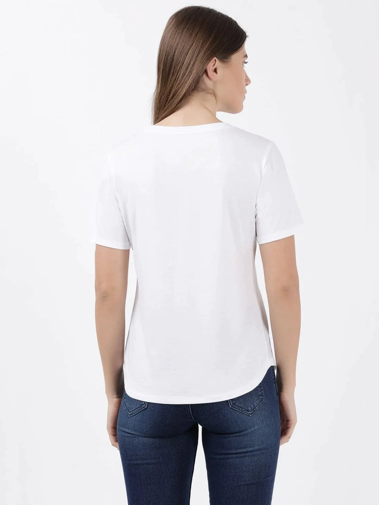 White JOCKEY Women's Relaxed Solid Curved Hem Style Half Sleeve T-Shirt