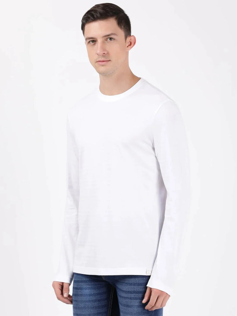 White JOCKEY Men's Solid Round Neck Full Sleeve T-Shirt