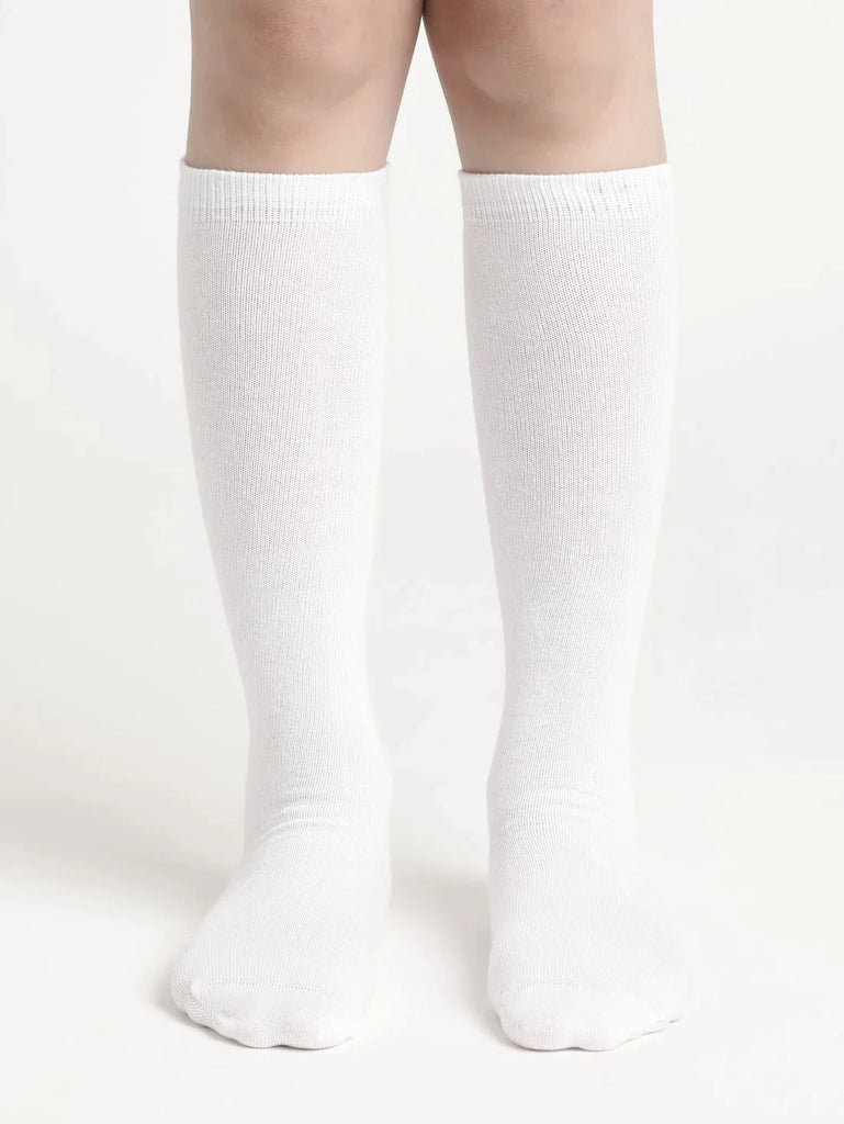 White Jockey Unisex Kid's Compact Cotton Stretch Solid Knee Length Socks With Stay Fresh Treatment