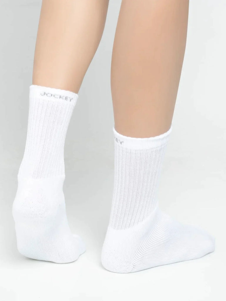 White Jockey Men's Compact Cotton Terry Crew Length Socks With Stay Fresh Treatment