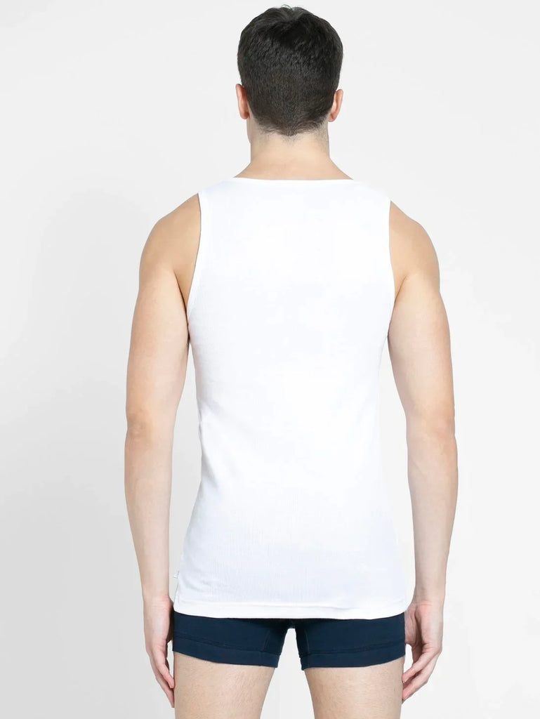 White Jockey Cotton Rib Round Neck Sleeveless Vest for Men