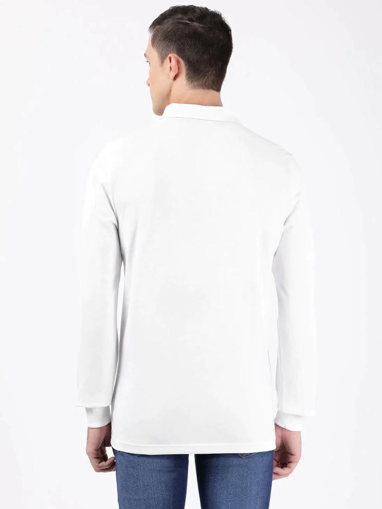 White JOCKEY Men's Solid Full Sleeve Polo T-Shirt