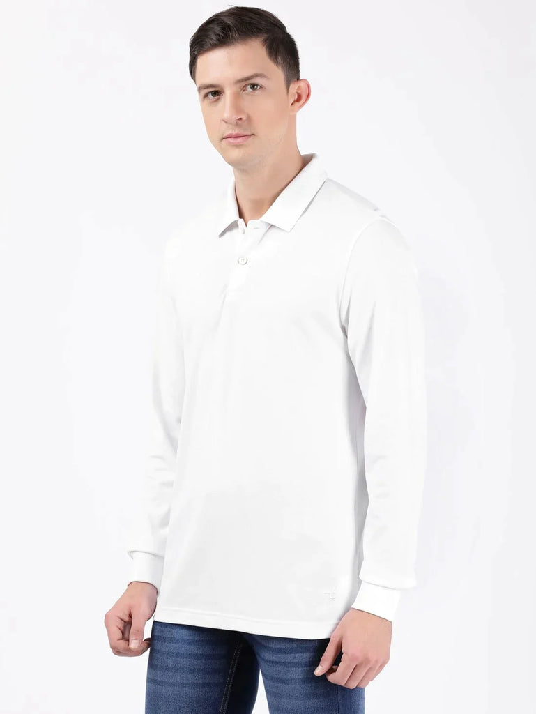 White JOCKEY Men's Solid Full Sleeve Polo T-Shirt