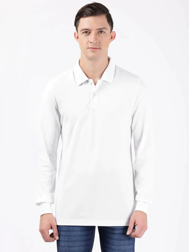 White JOCKEY Men's Solid Full Sleeve Polo T-Shirt