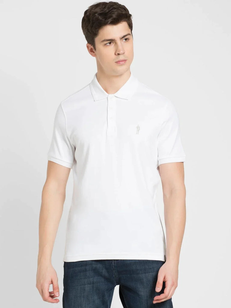 White JOCKEY Men's Solid Half Sleeve Polo T-Shirt