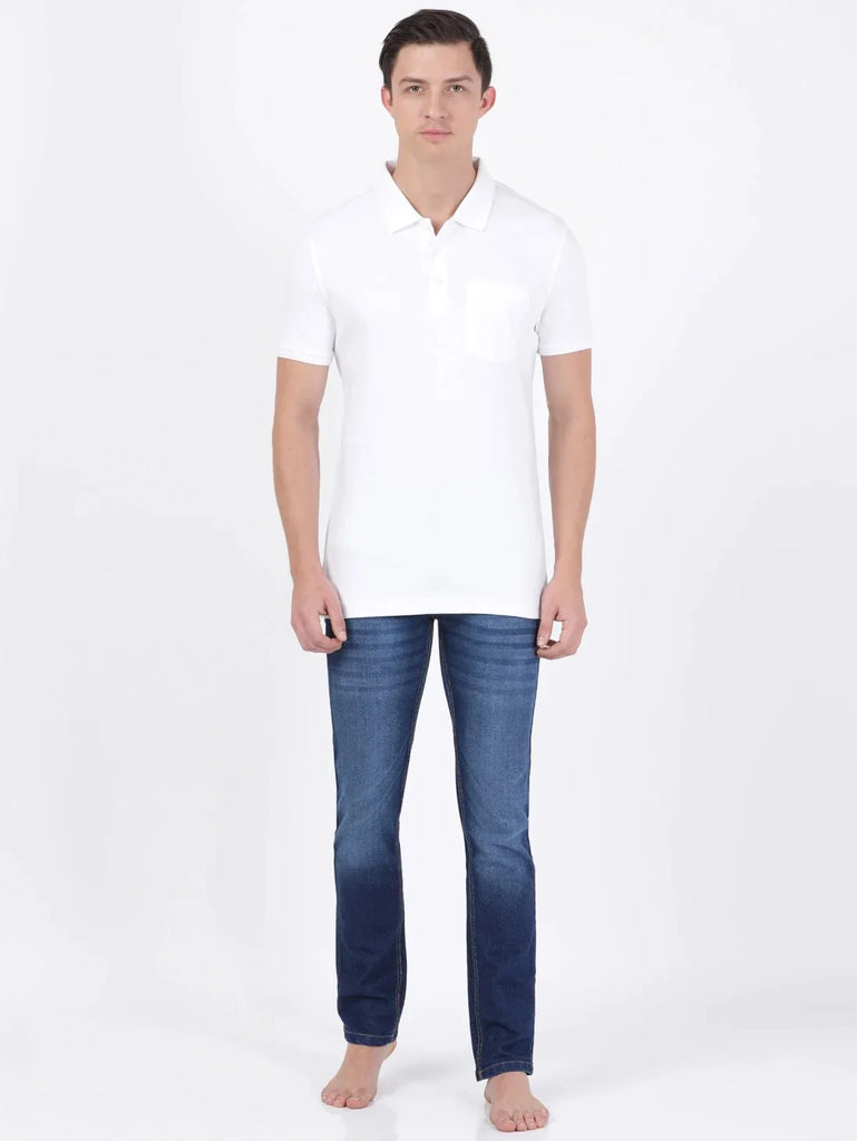 White JOCKEY Men's Solid Half Sleeve Polo T-Shirt