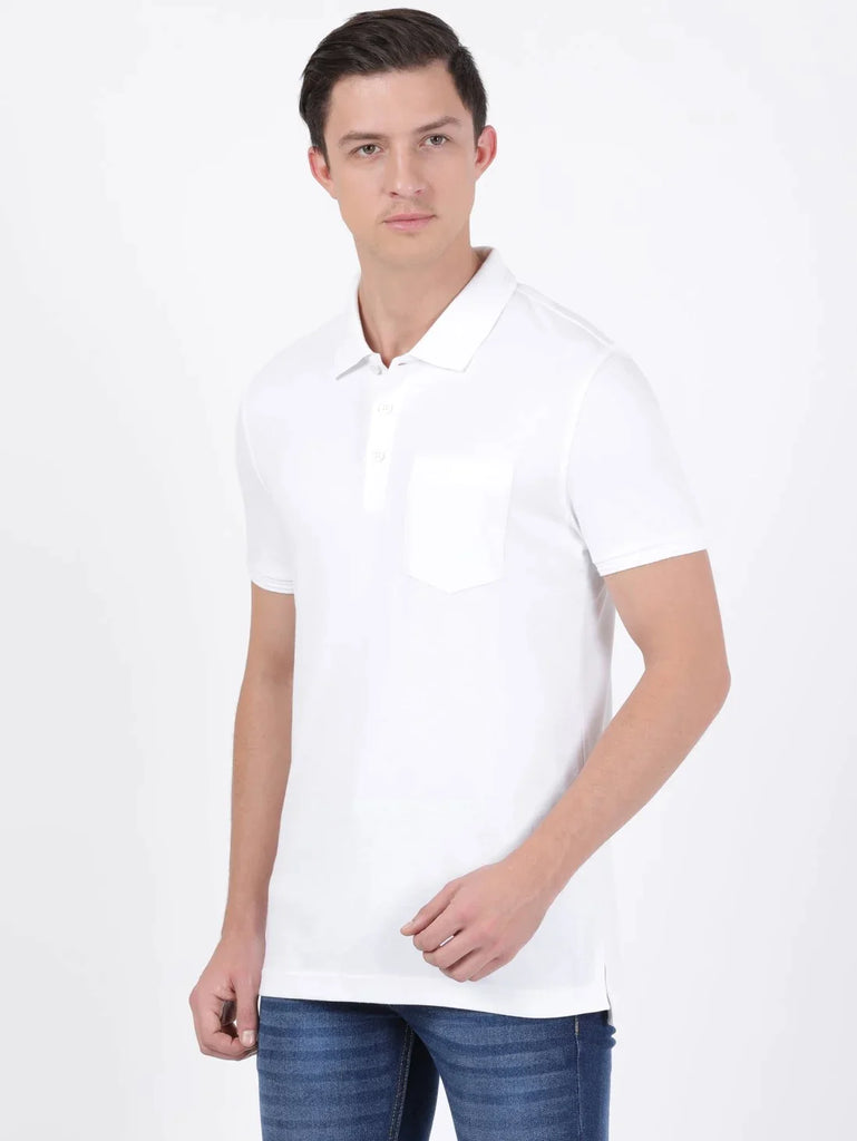 White JOCKEY Men's Solid Half Sleeve Polo T-Shirt