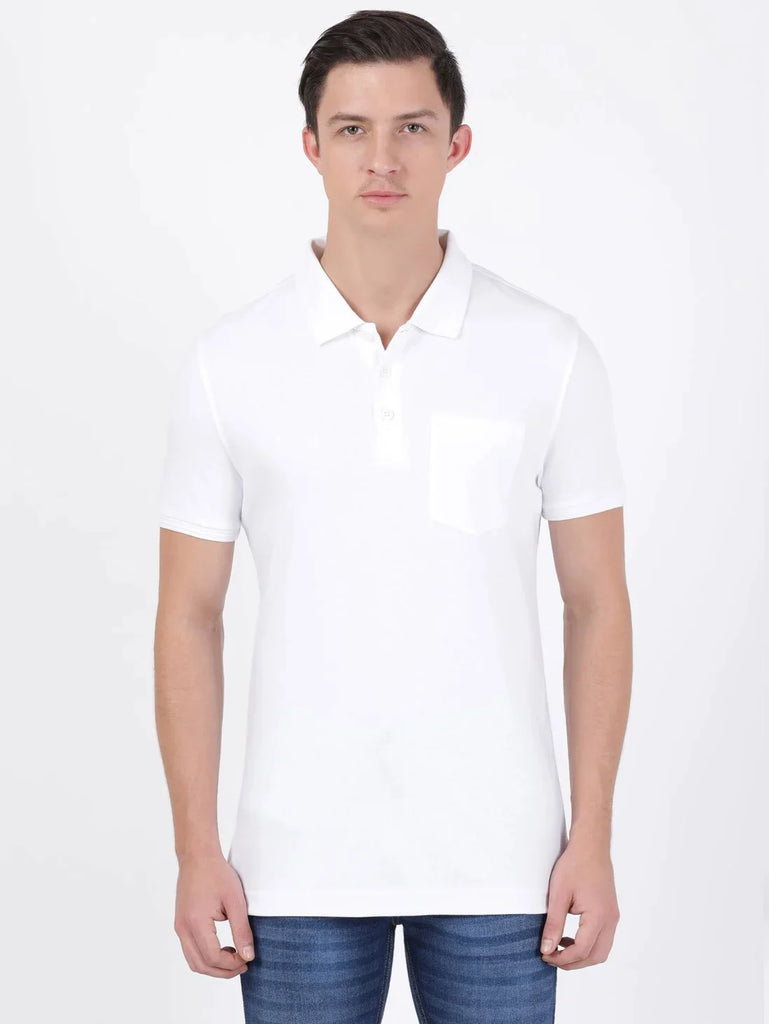 White JOCKEY Men's Solid Half Sleeve Polo T-Shirt