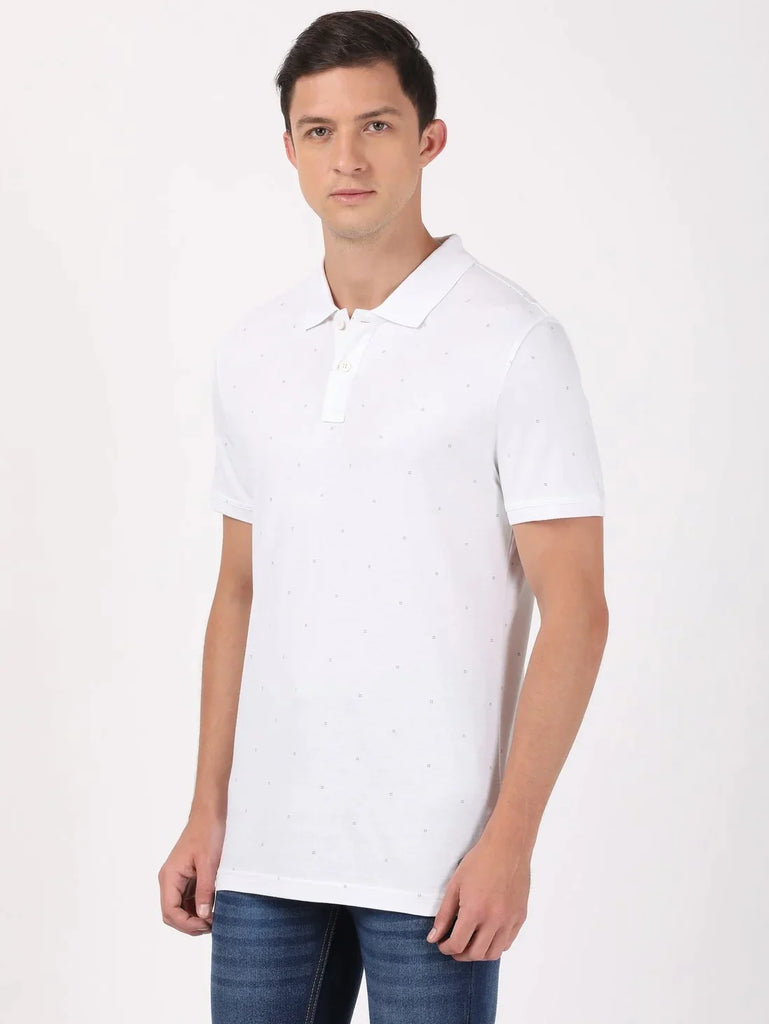 White JOCKEY Men's Printed Half Sleeve Polo T-Shirt