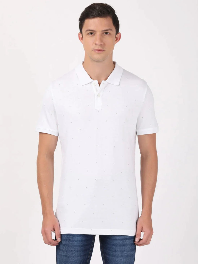 White JOCKEY Men's Printed Half Sleeve Polo T-Shirt