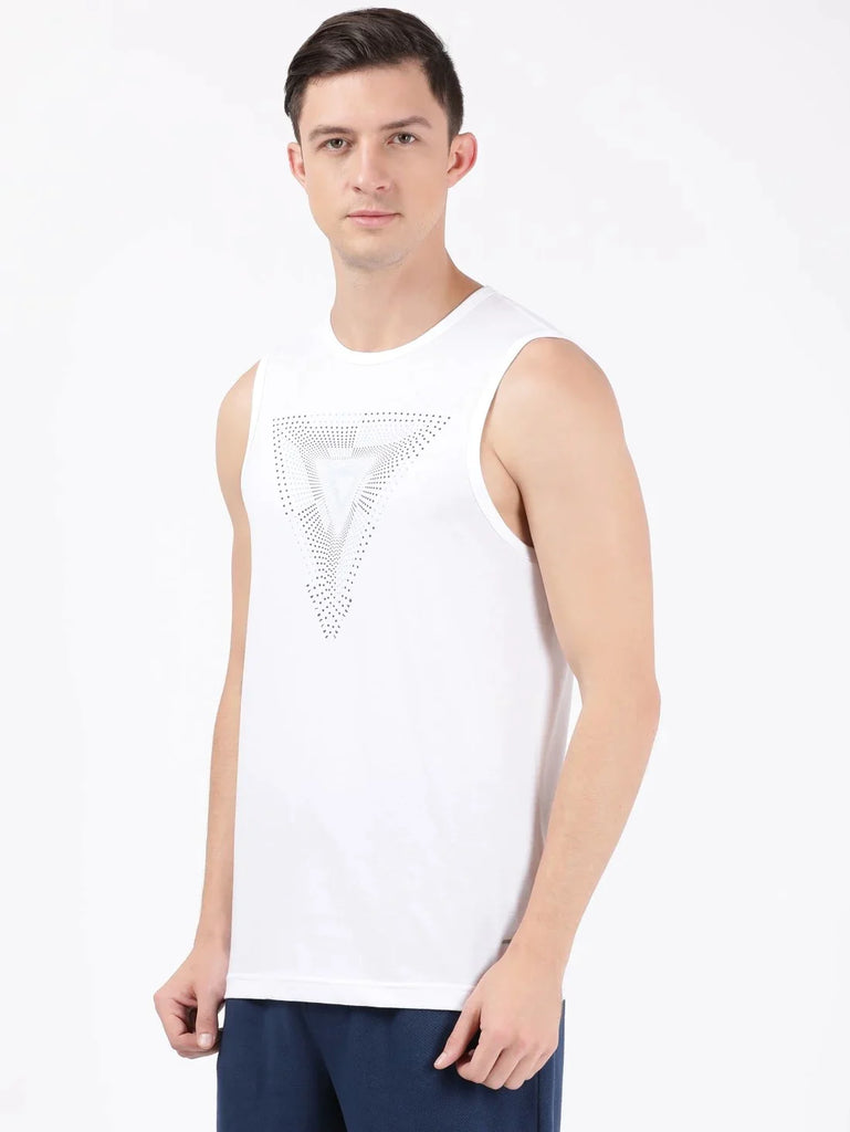 White Printed JOCKEY Men's Round Neck Muscle Tee