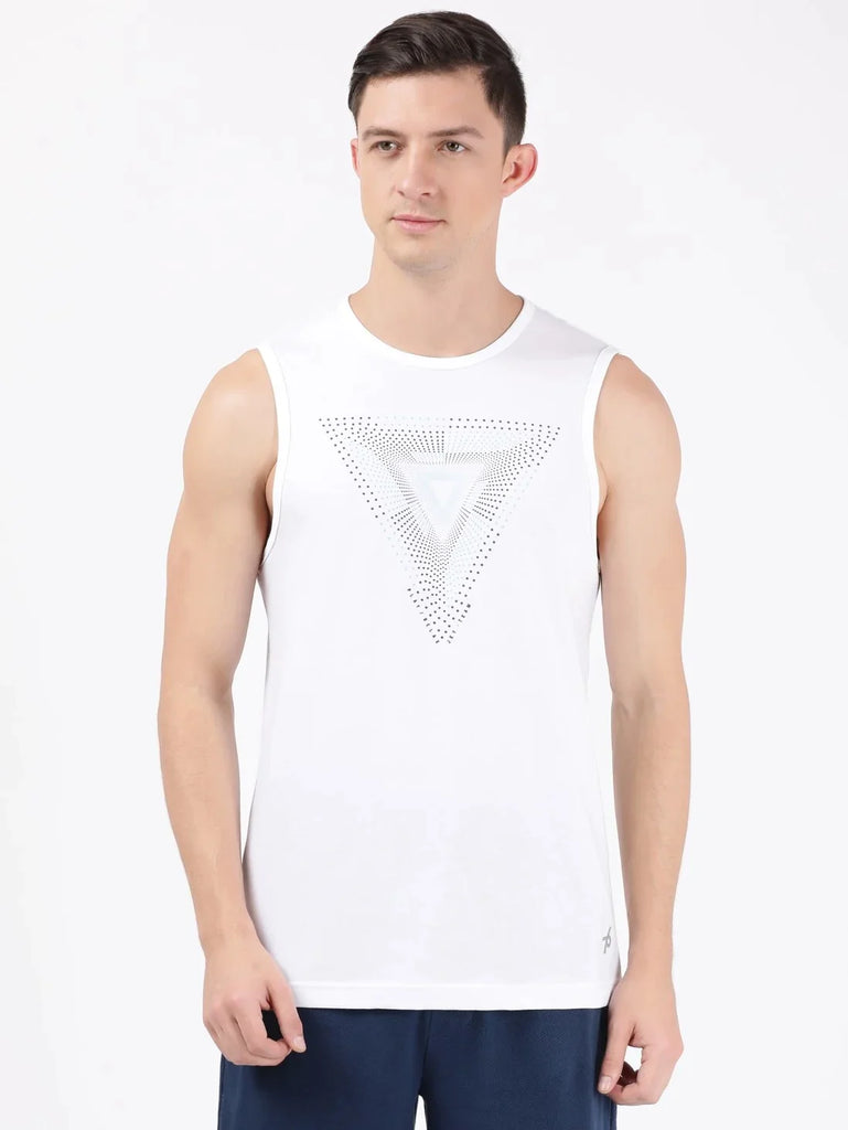 White Printed JOCKEY Men's Round Neck Muscle Tee