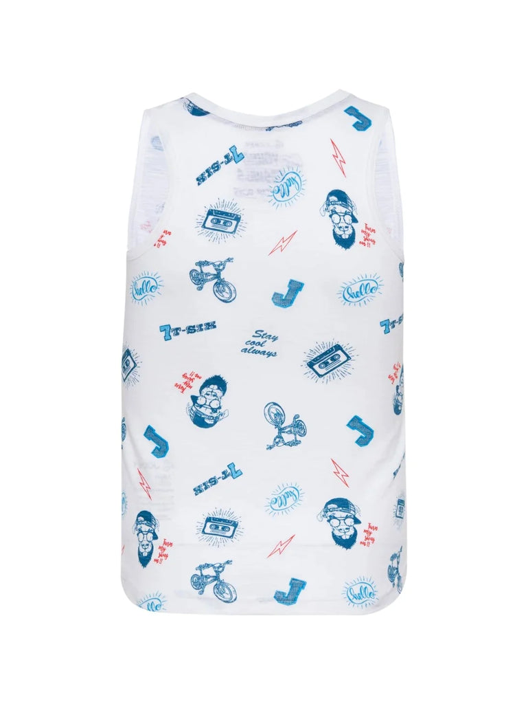 White Printed JOCKEY Boy's Super Combed Cotton Printed Tank Top