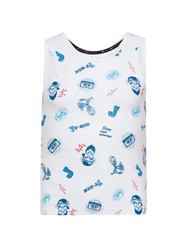 White Printed JOCKEY Boy's Super Combed Cotton Printed Tank Top