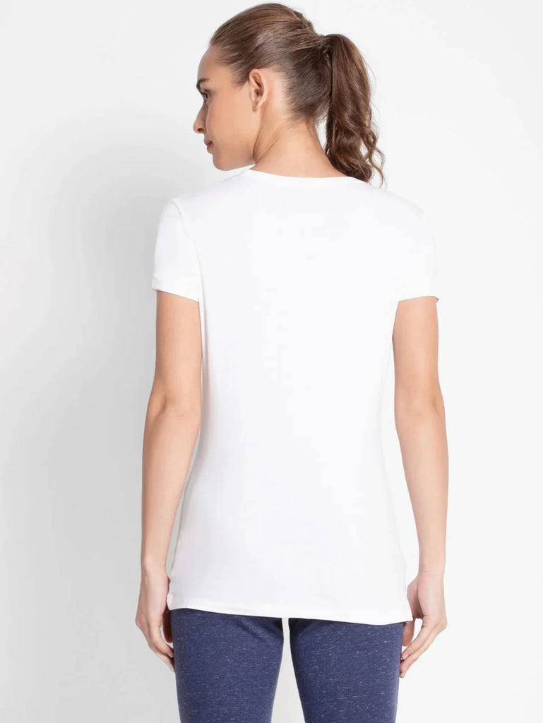 White JOCKEY Women's Regular Fit Solid Round Neck Half Sleeve T-Shirt