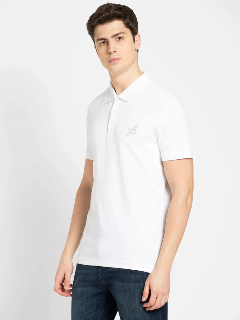 White JOCKEY Men's Solid Half Sleeve Polo T-Shirt