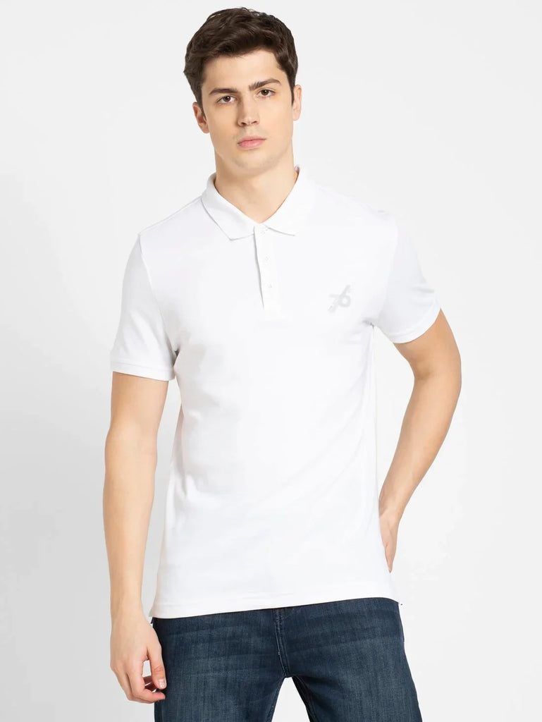 White JOCKEY Men's Solid Half Sleeve Polo T-Shirt