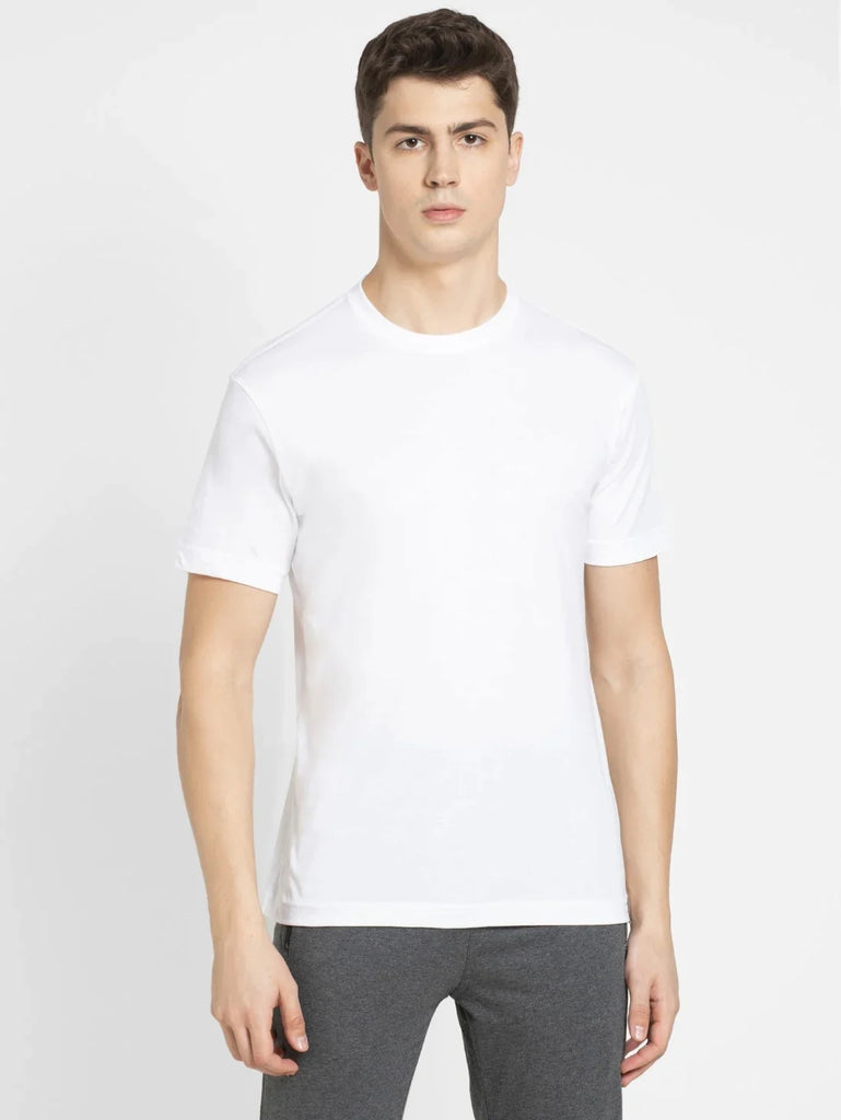 White JOCKEY Men's Printed Round Neck Half Sleeve T-Shirt