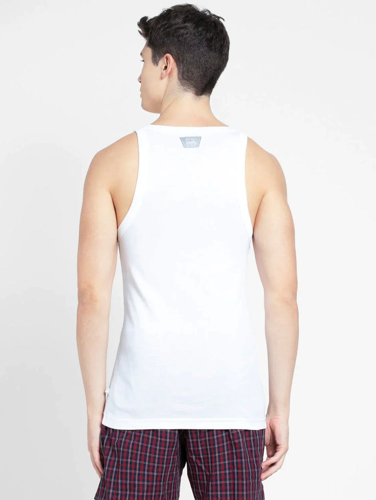 White Jockey Cotton Rib Square Neckline Gym Vest  for Men