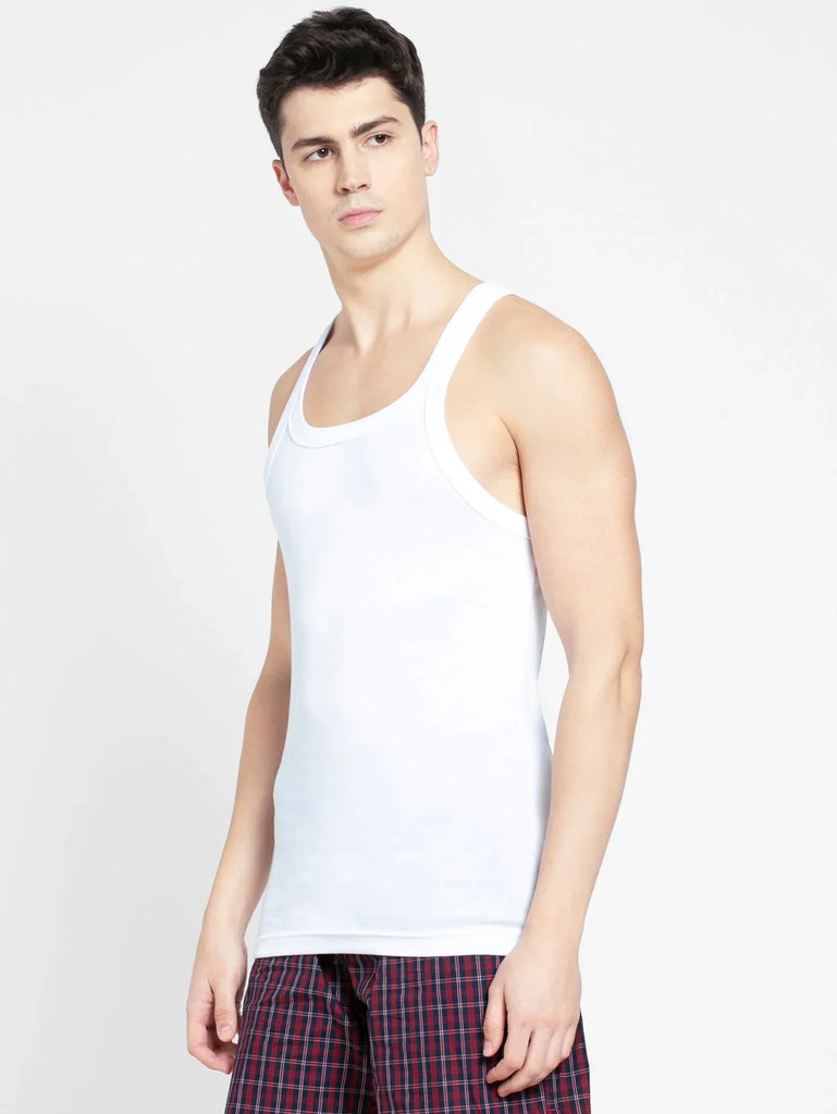 White Jockey Cotton Rib Square Neckline Gym Vest  for Men