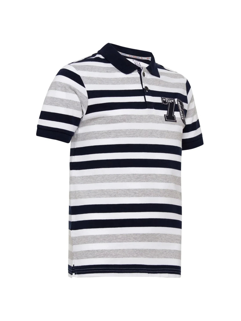 White Stripe JOCKEY Boy's Striped Half Sleeve Polo T-Shirt