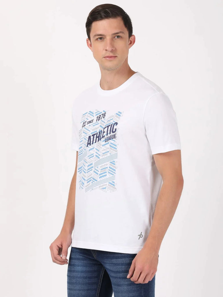 White JOCKEY Men's Printed Round Neck Half Sleeve T-Shirt