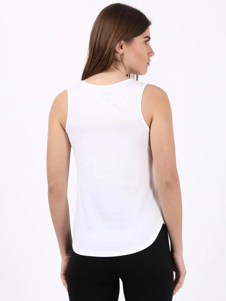 White JOCKEY Women's Solid Curved Hem Styled Tank Top