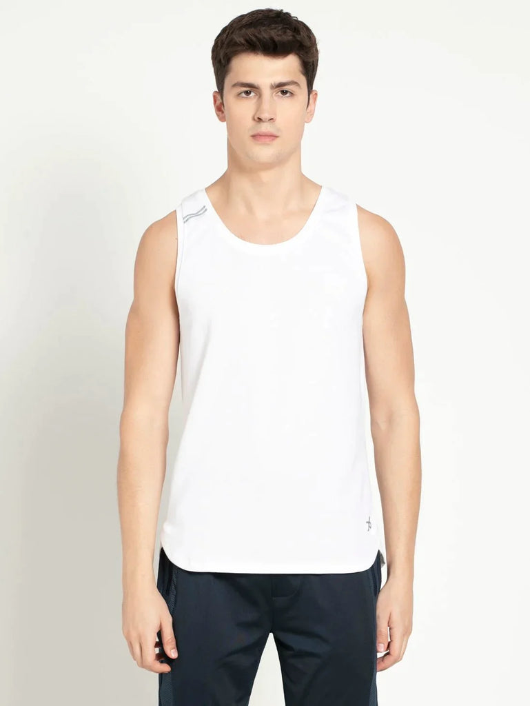 White JOCKEY Men's Solid Low Neck Tank Top