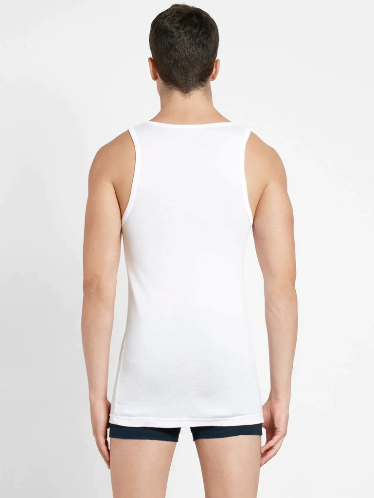 White Jockey Cotton Rib Sleeveless Vest For Men