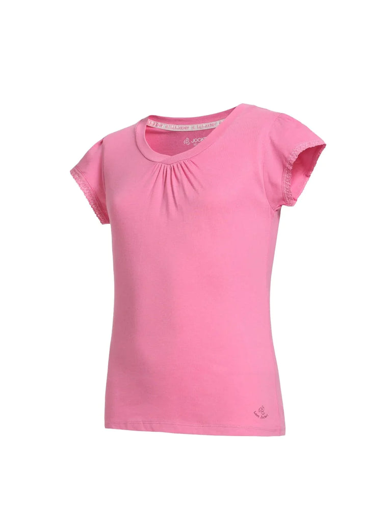 Wild Orchid JOCKEY Girl's Sleeve T-Shirt with Lace Trims On Sleeve