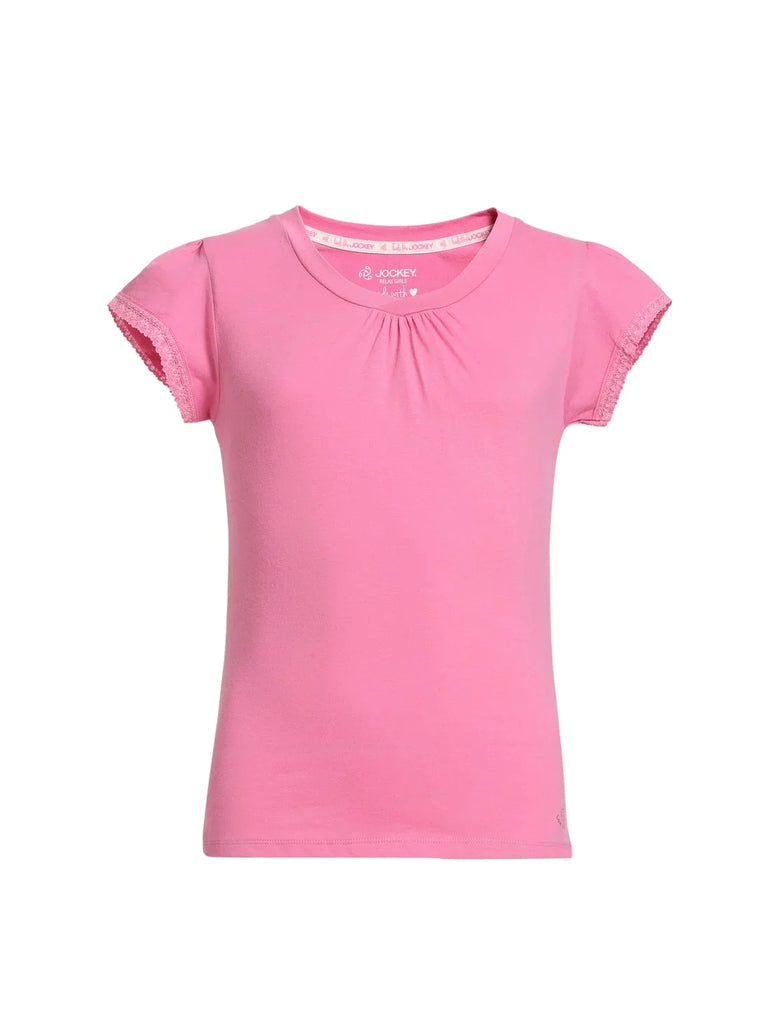 Wild Orchid JOCKEY Girl's Sleeve T-Shirt with Lace Trims On Sleeve