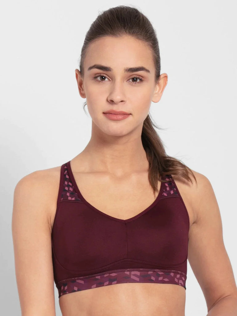 JOCKEY Women's Wirefree Padded Polyester Elastane Stretch Printed Full  Coverage Optional Cross Back Styling Sports Bra with Stay Dry Treatment  #MI04 