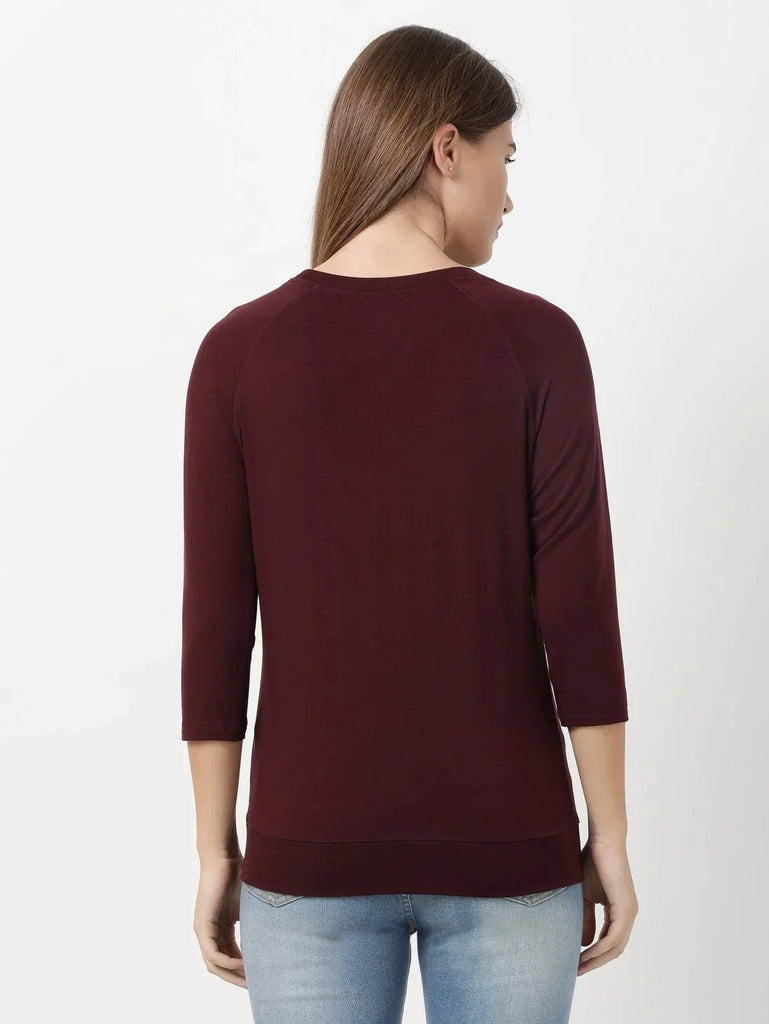 Wine Tasting JOCKEY Women's Regular Solid Round Neck 3/4th Sleeve T-Shirt