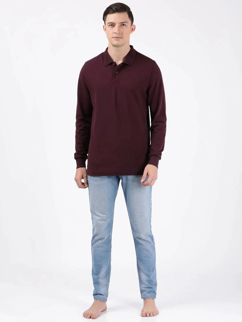 Wine Tasting JOCKEY Men's Solid Full Sleeve Polo T-Shirt