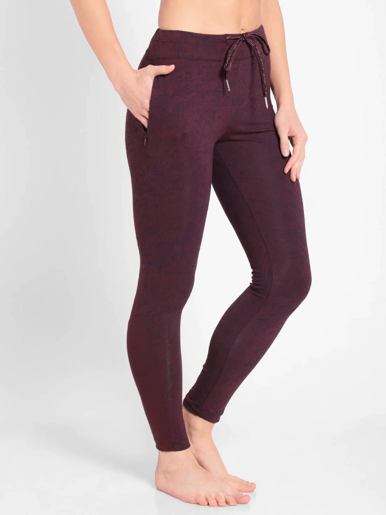 Jockey Women's Super Combed Cotton Elastane Stretch Side Zipper Pocket  Printed Yoga Pants AA01
