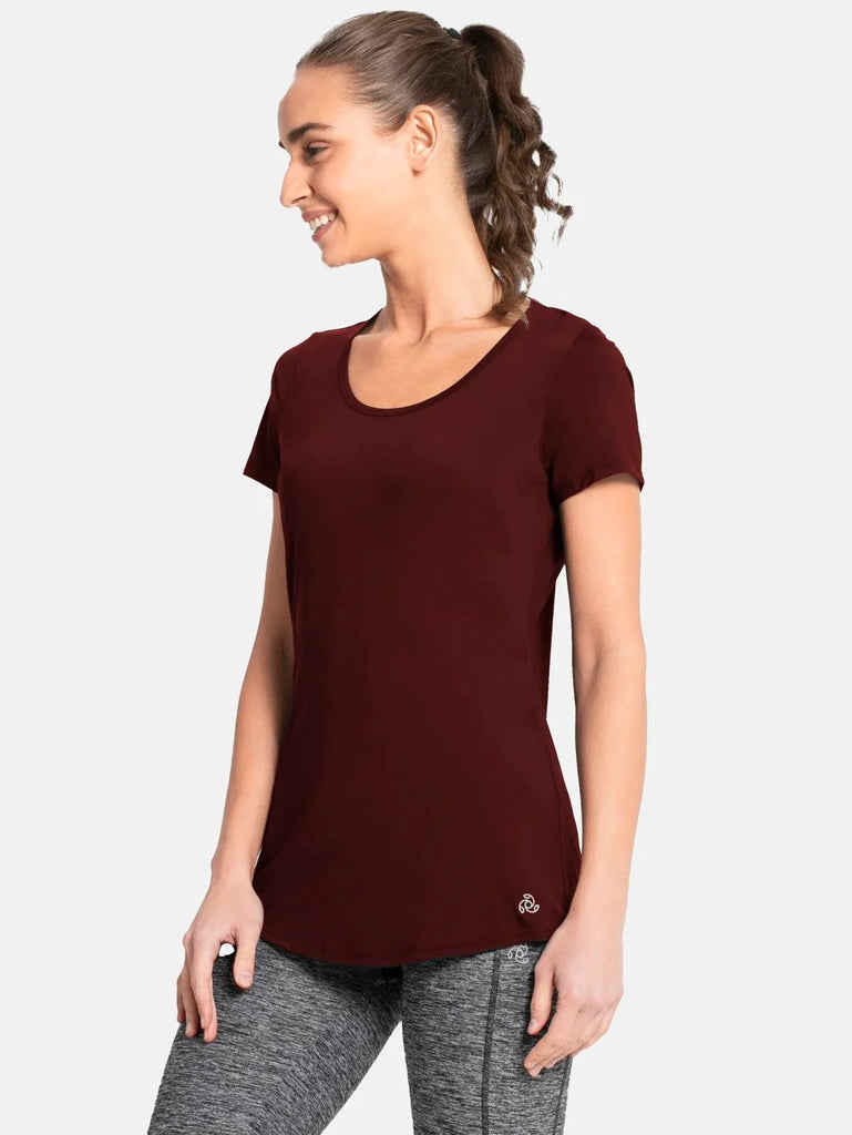 Wine Tasting JOCKEY Women's Relaxed Solid Curved Hem Style Half Sleeve T-Shirt 