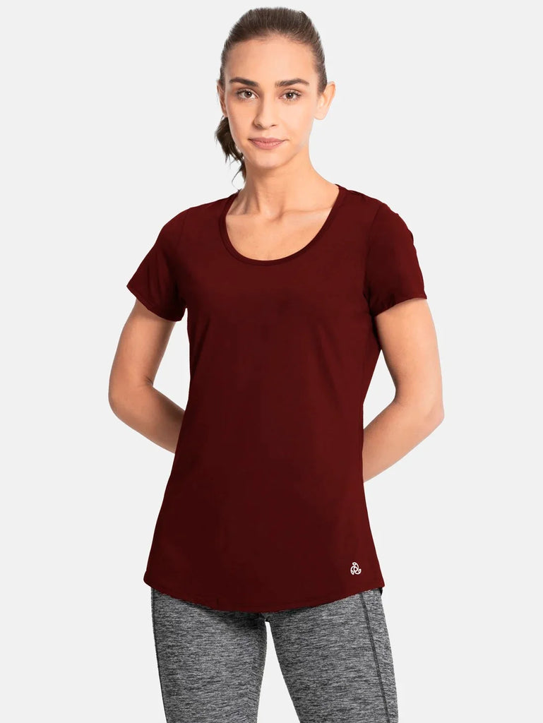 Wine Tasting JOCKEY Women's Relaxed Solid Curved Hem Style Half Sleeve T-Shirt 