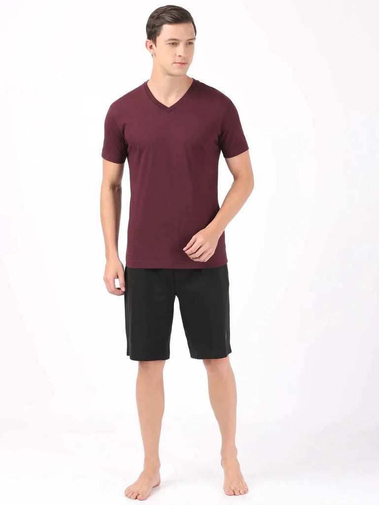 Wine Tasting JOCKEY Men's Solid V Neck Half Sleeve T-Shirt